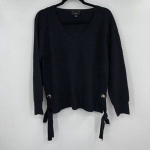 Lumiere Angora Lightweight Knit Black V Neck Sweater Size Large NWT!